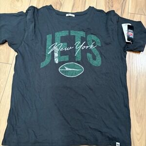 47‎ Brand New York Jets Mens T-Shirt Black Green Distressed Graphic M NWT